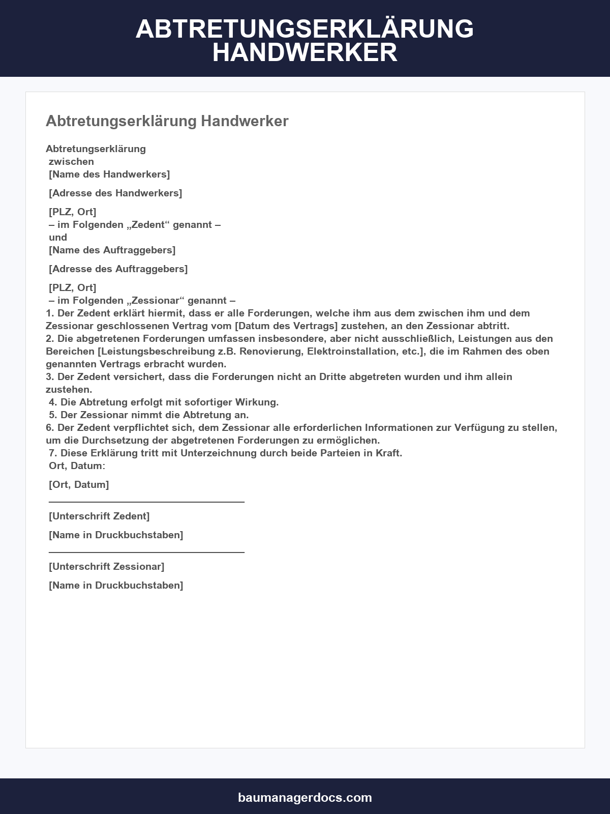 Abtretungserklärung Handwerker