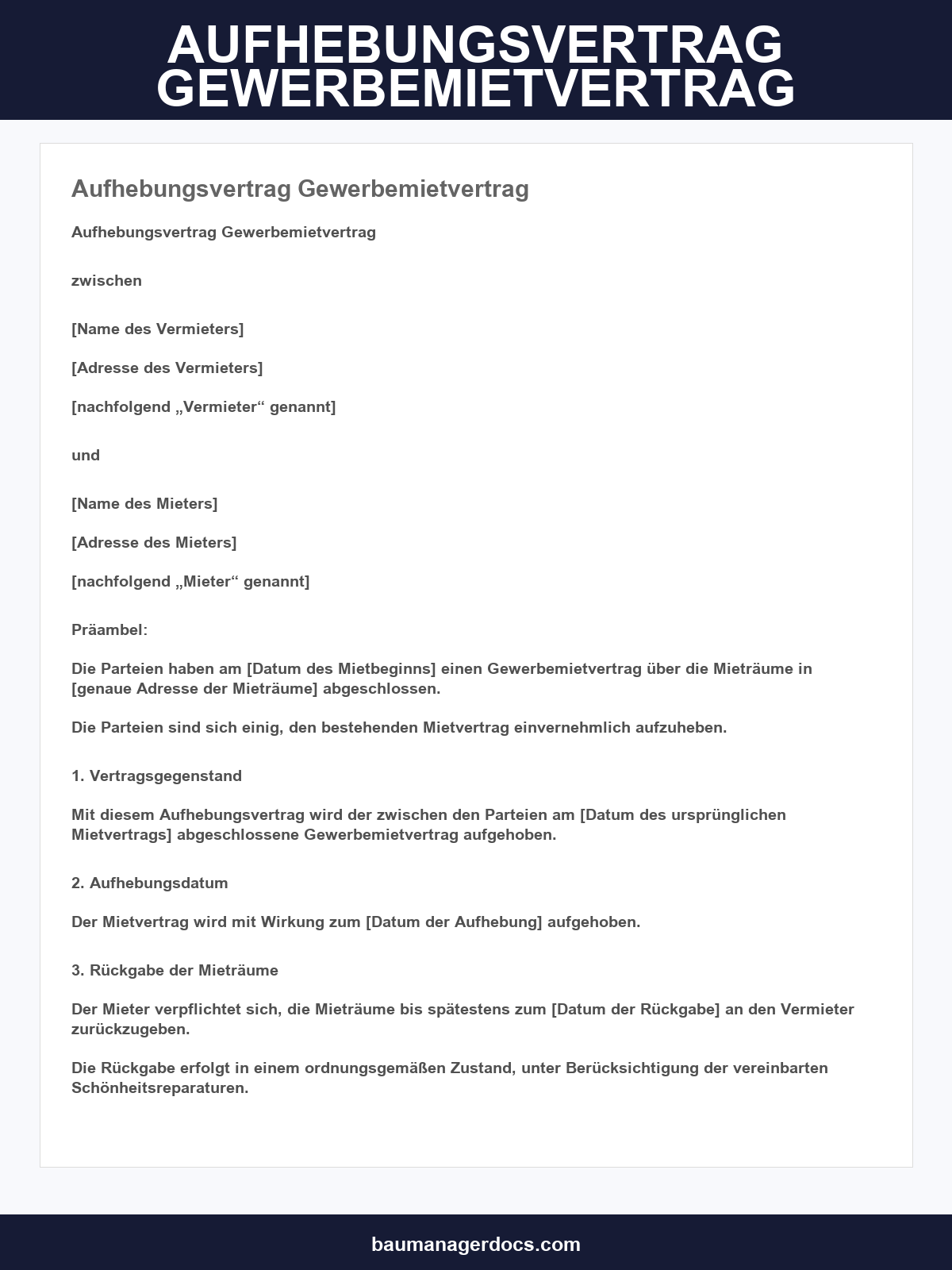 Aufhebungsvertrag Gewerbemietvertrag