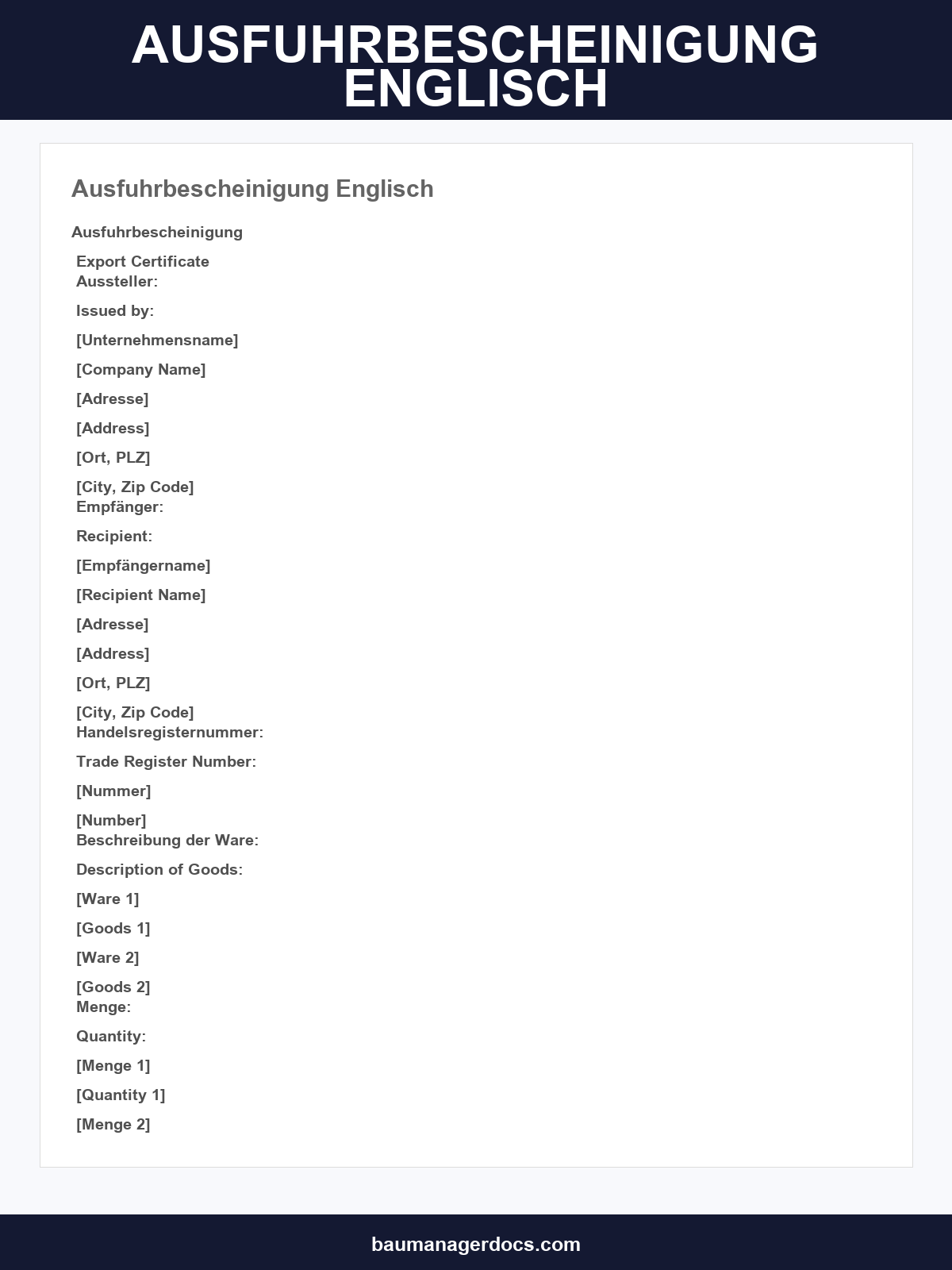 Ausfuhrbescheinigung Englisch Vorlage