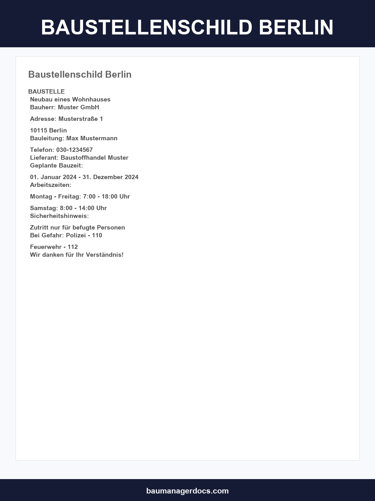 Baustellenschild Berlin Vorlage