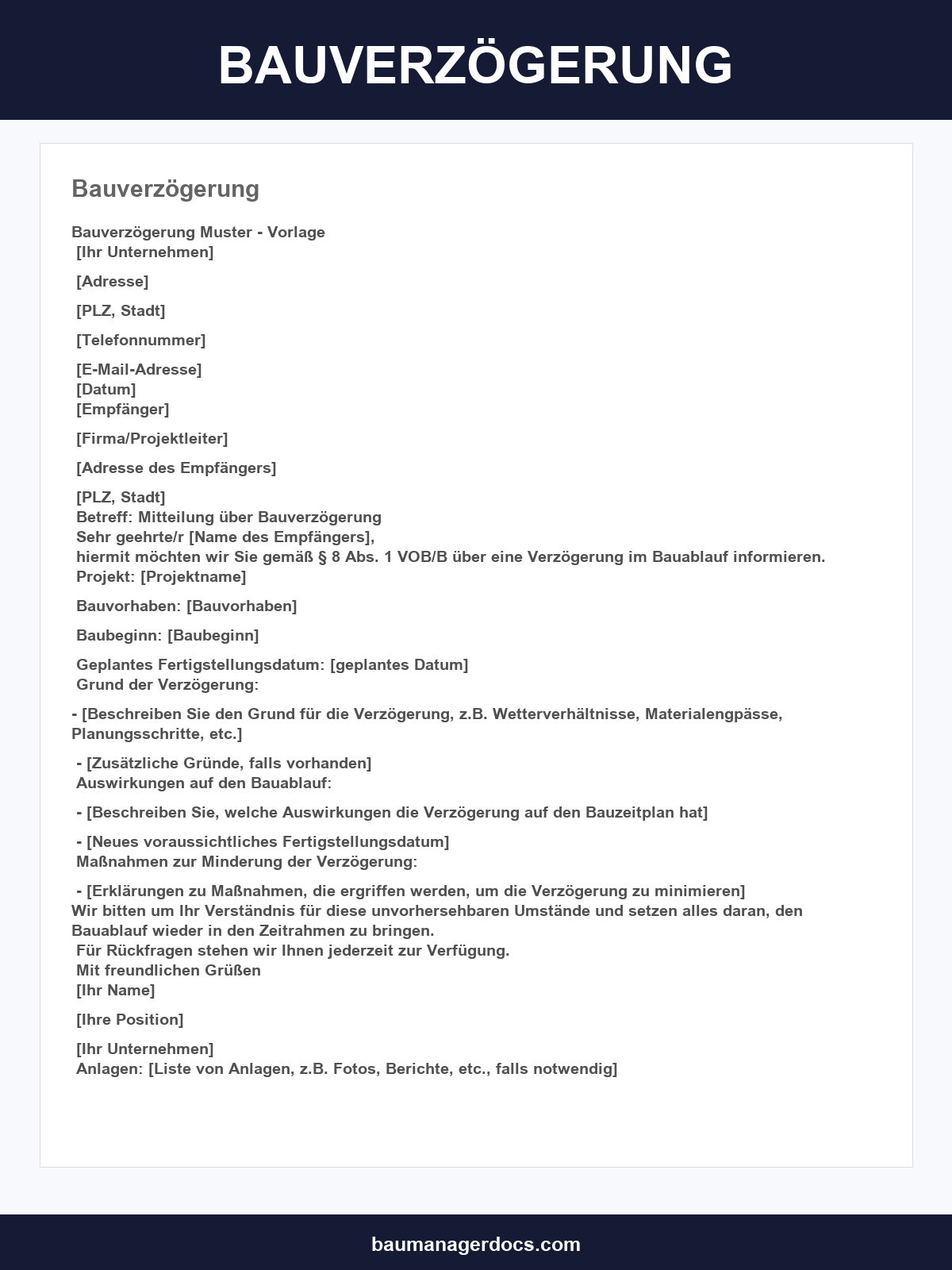 Musterbrief Bauverzögerung