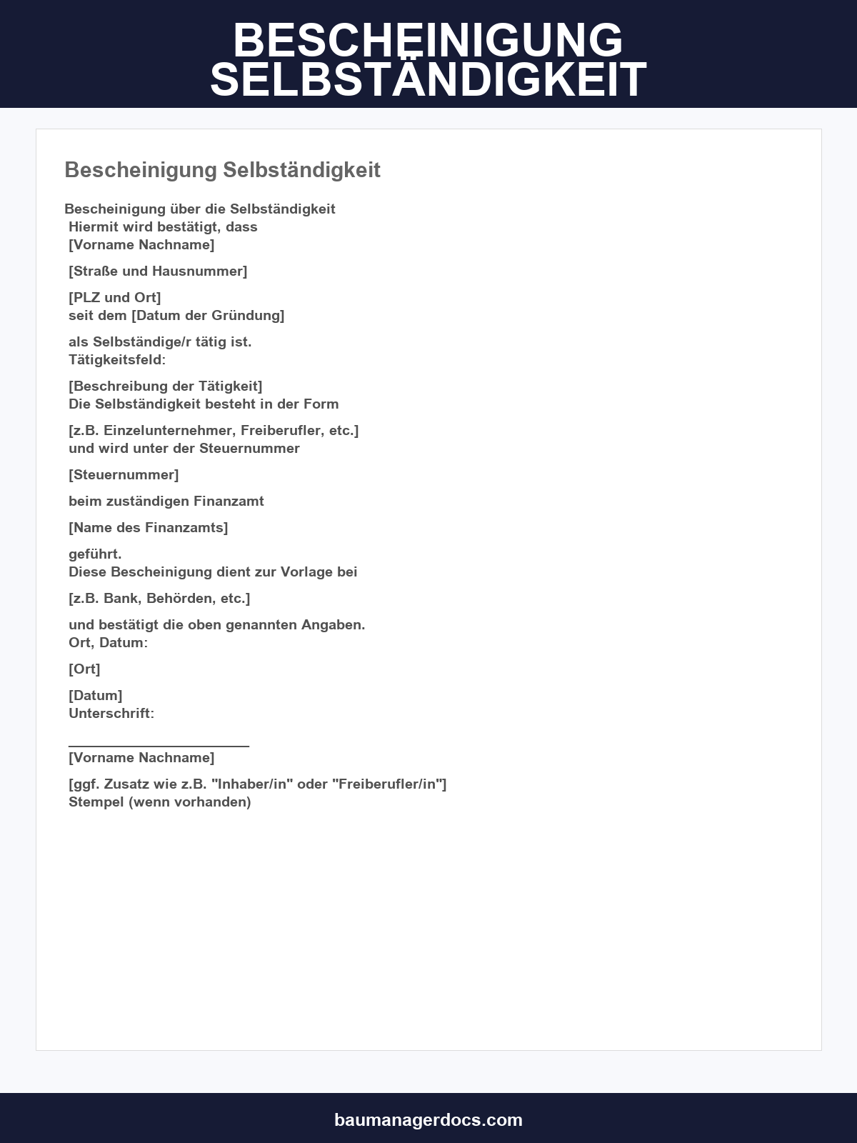 Bescheinigung Selbständigkeit Muster