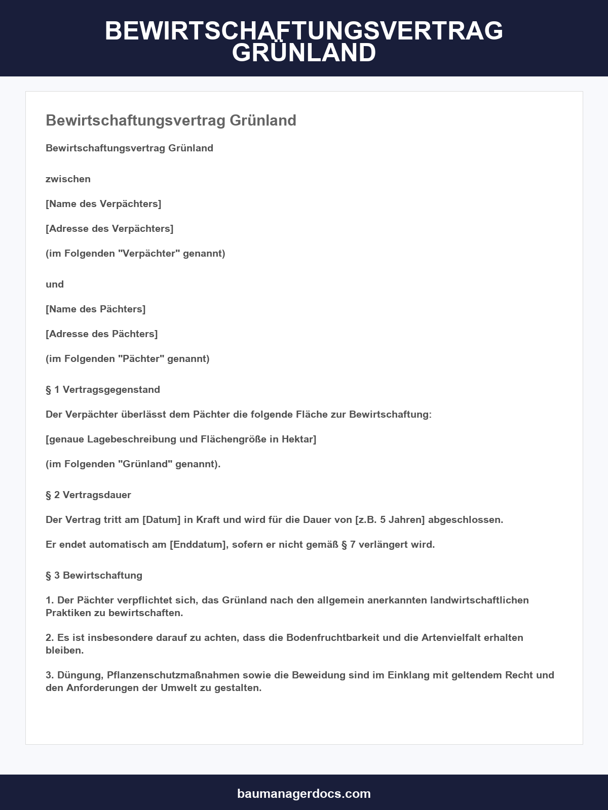 Bewirtschaftungsvertrag Grünland Muster