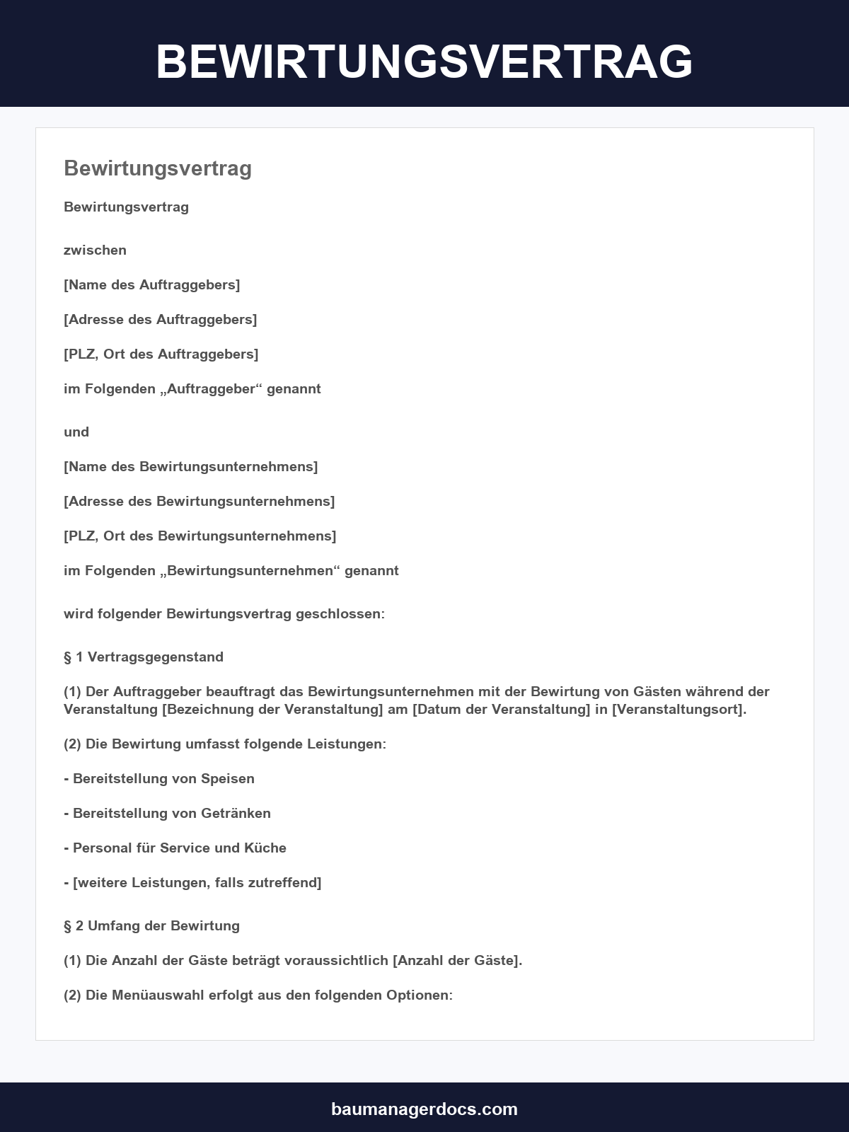 Bewirtungsvertrag Muster