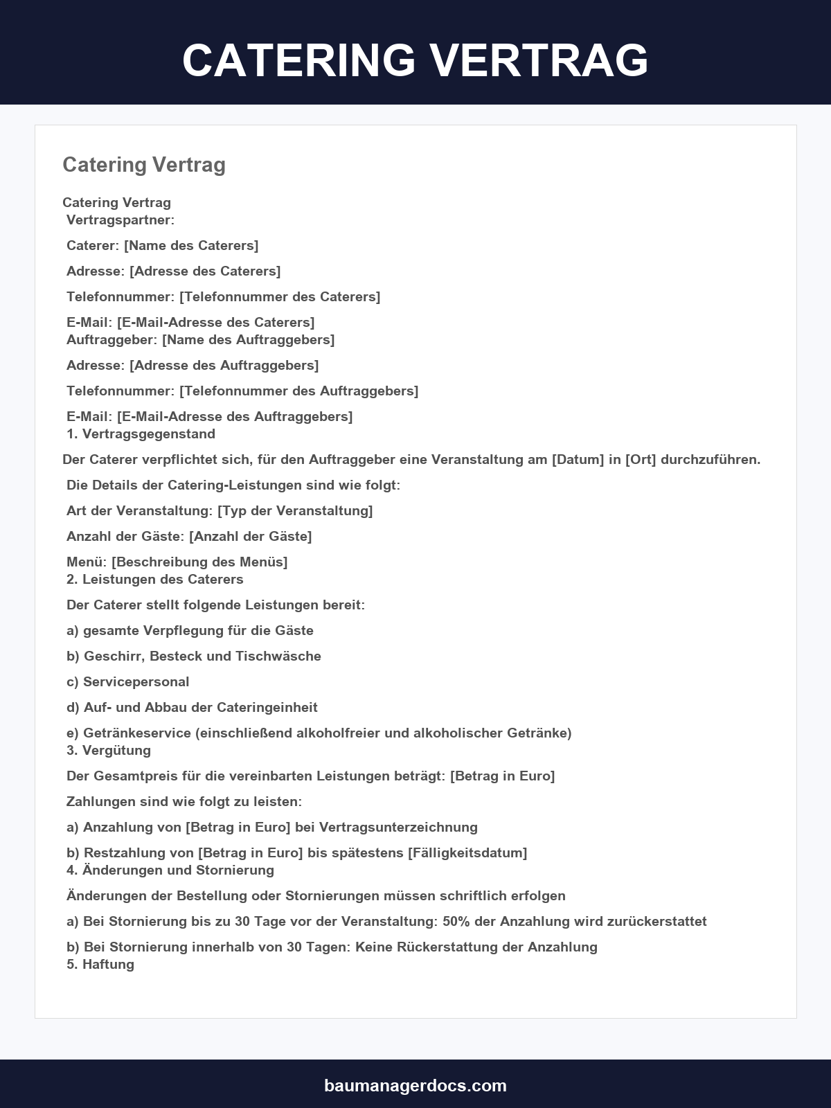 Catering-Vertrag Muster