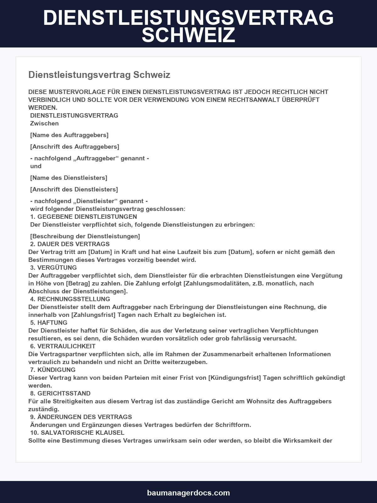 Dienstleistungsvertrag Muster Schweiz