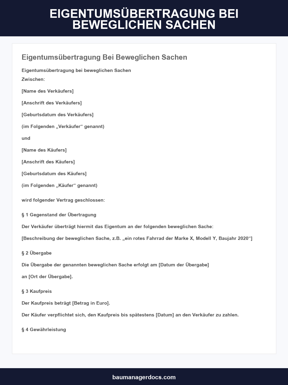 Eigentumsübertragung Bei Beweglichen Sachen Muster