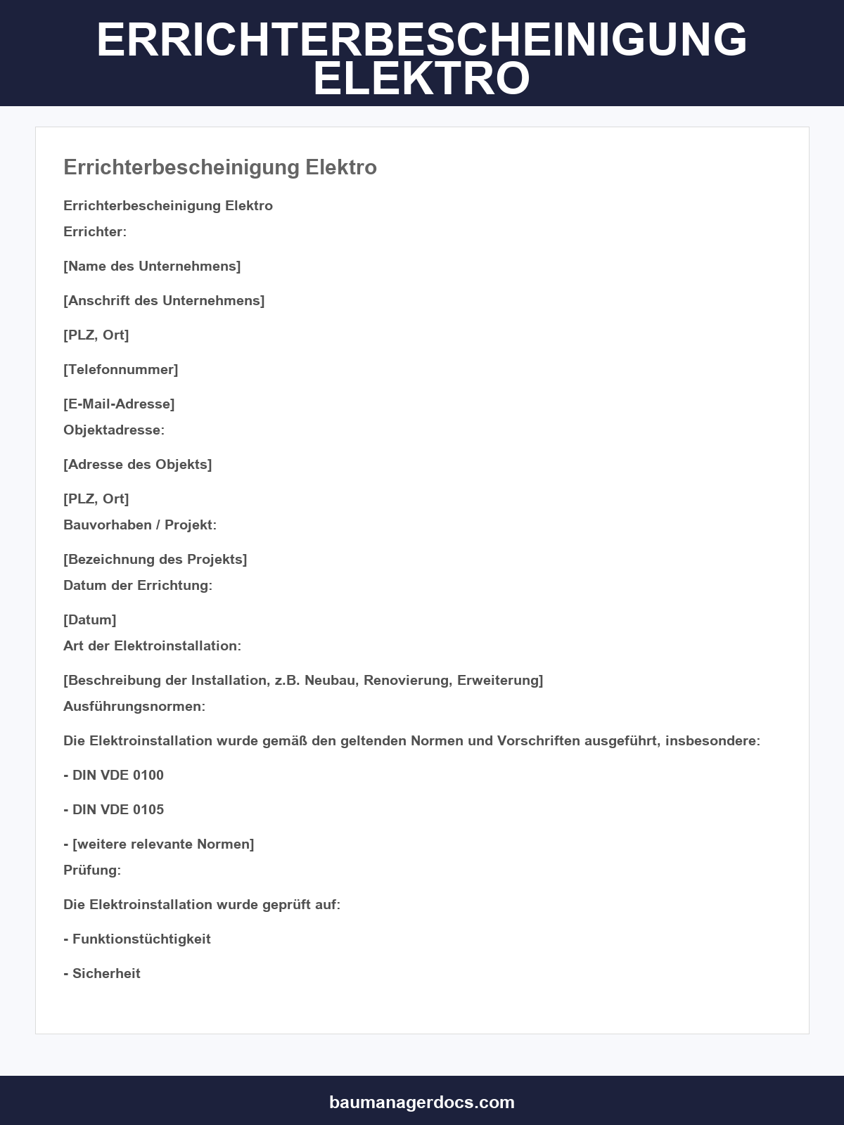 Errichterbescheinigung Elektro