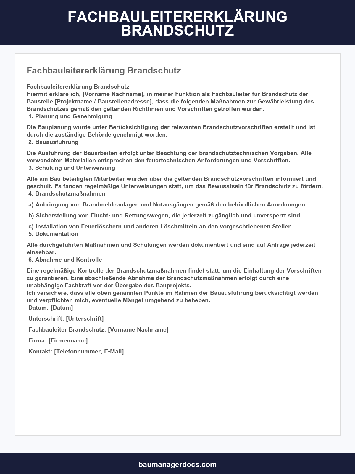 Fachbauleitererklärung Brandschutz