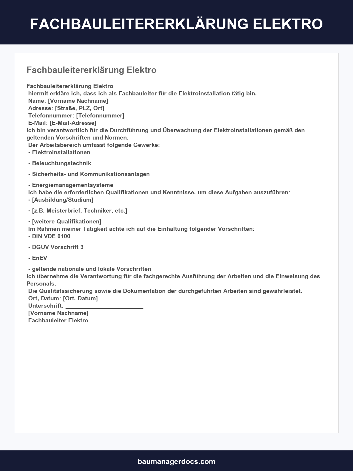 Fachbauleitererklärung Elektro