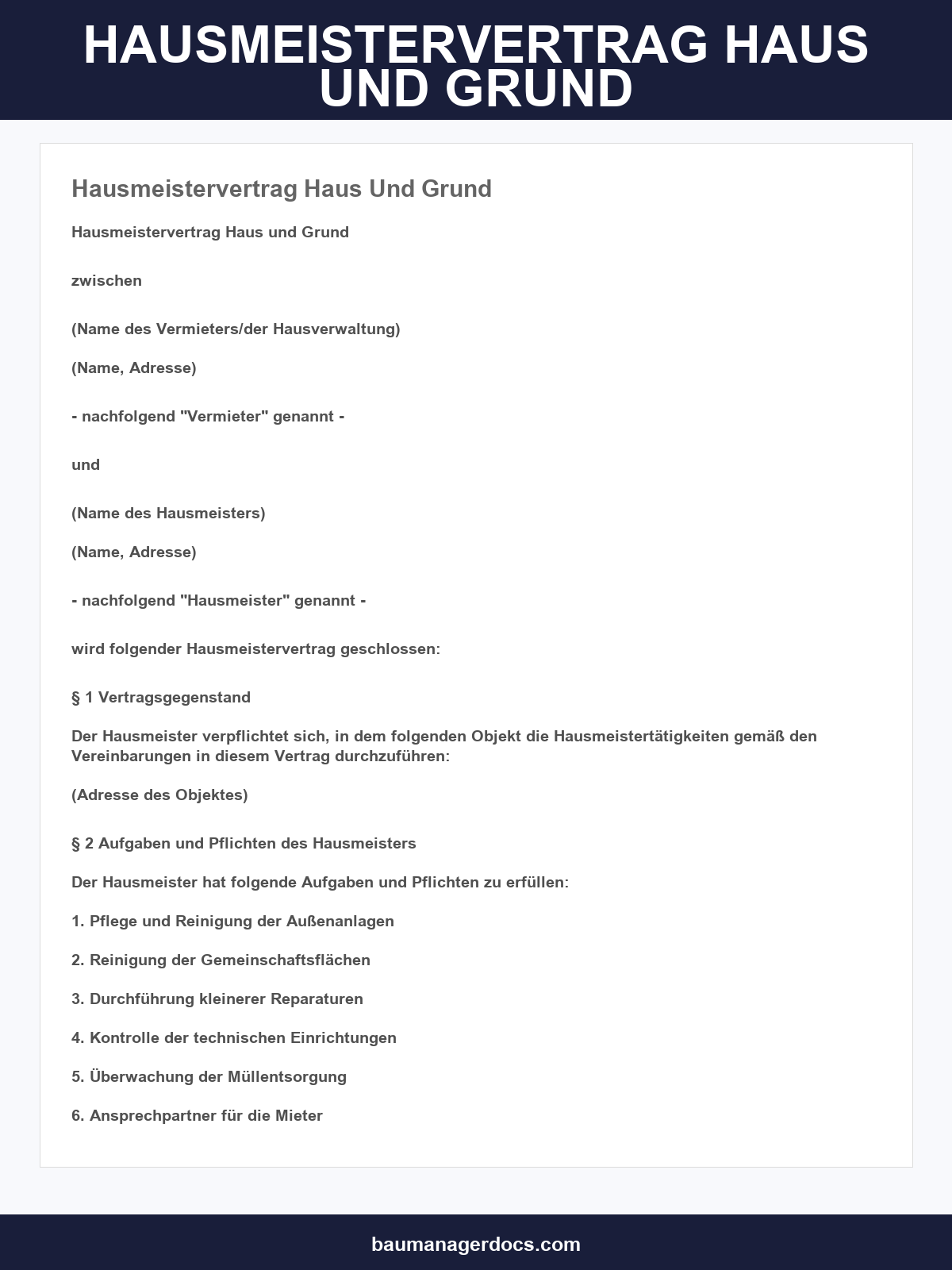 Hausmeistervertrag Haus Und Grund