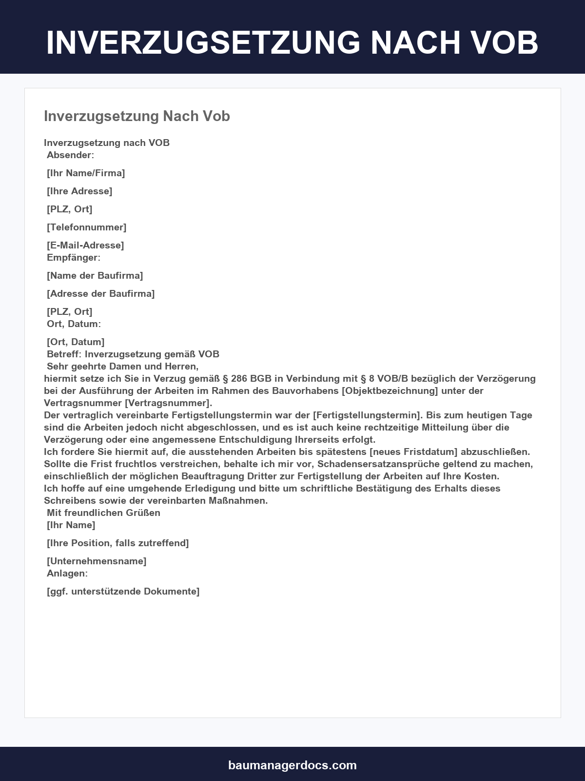 Musterschreiben Inverzugsetzung Nach Vob