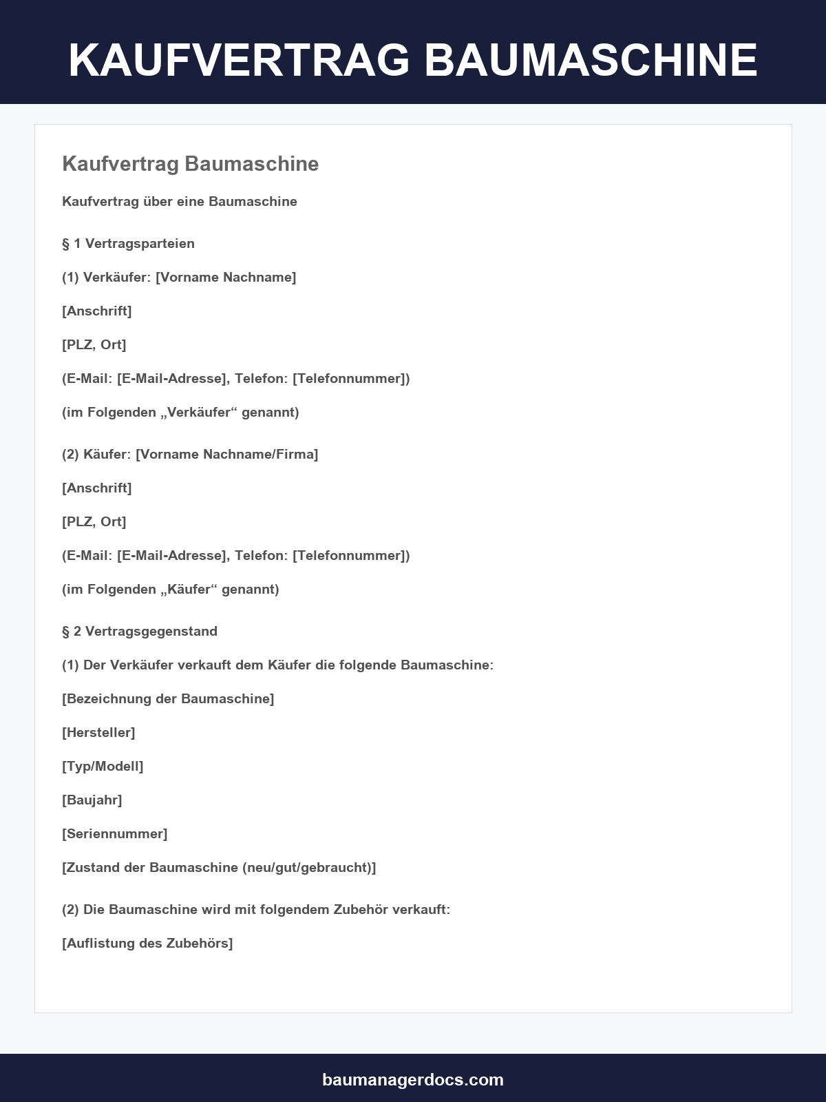 Kaufvertrag Baumaschine