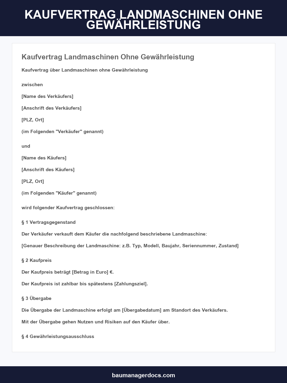 Kaufvertrag Landmaschinen Ohne Gewährleistung