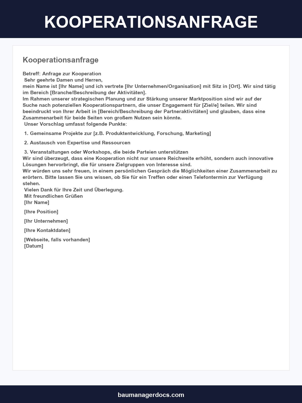 Kooperationsanfrage Muster