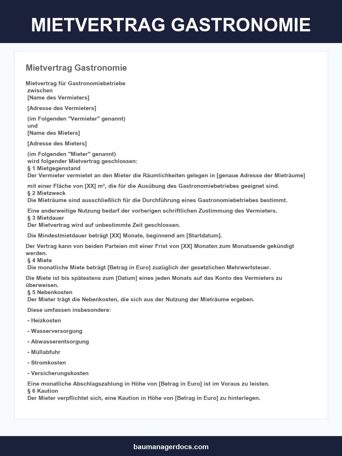 Mietvertrag Gastronomie