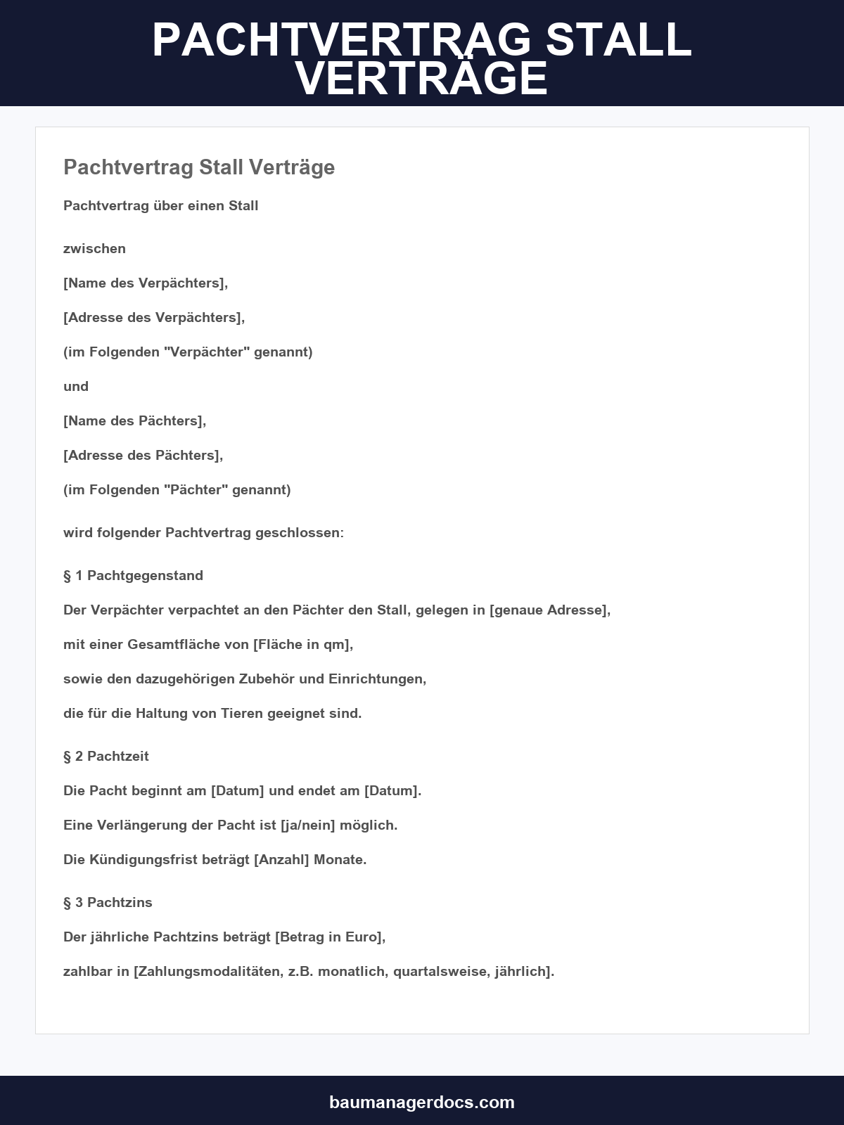 Pachtvertrag Stall Musterverträge