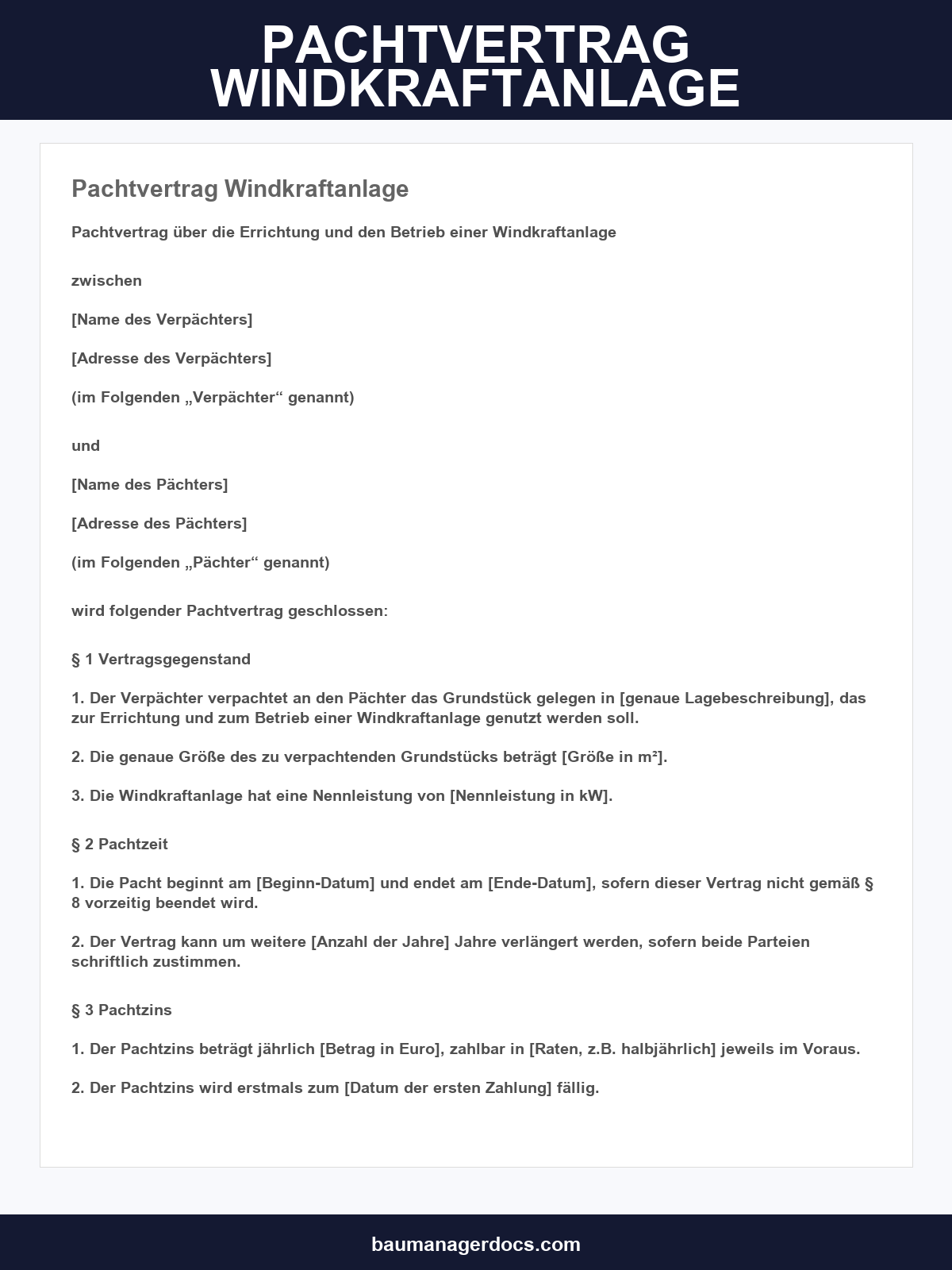 Pachtvertrag Windkraftanlage Muster