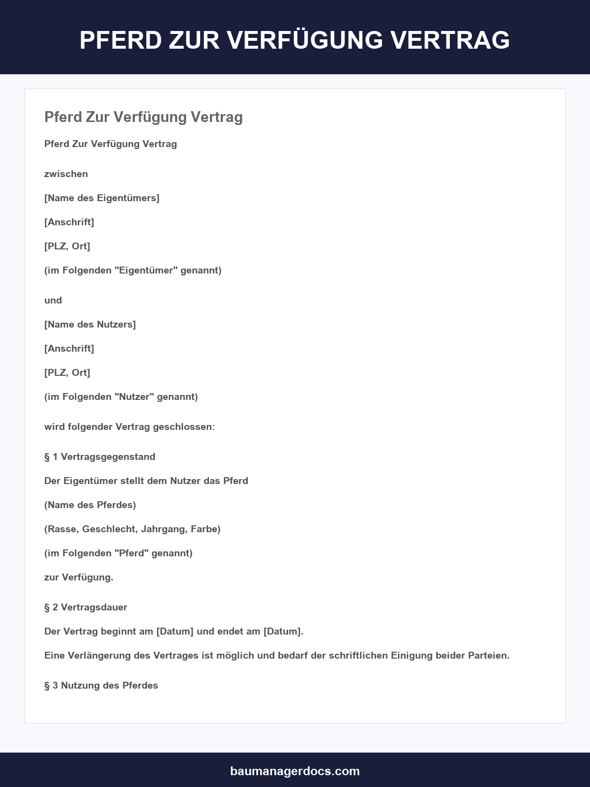 Pferd Zur Verfügung Vertrag