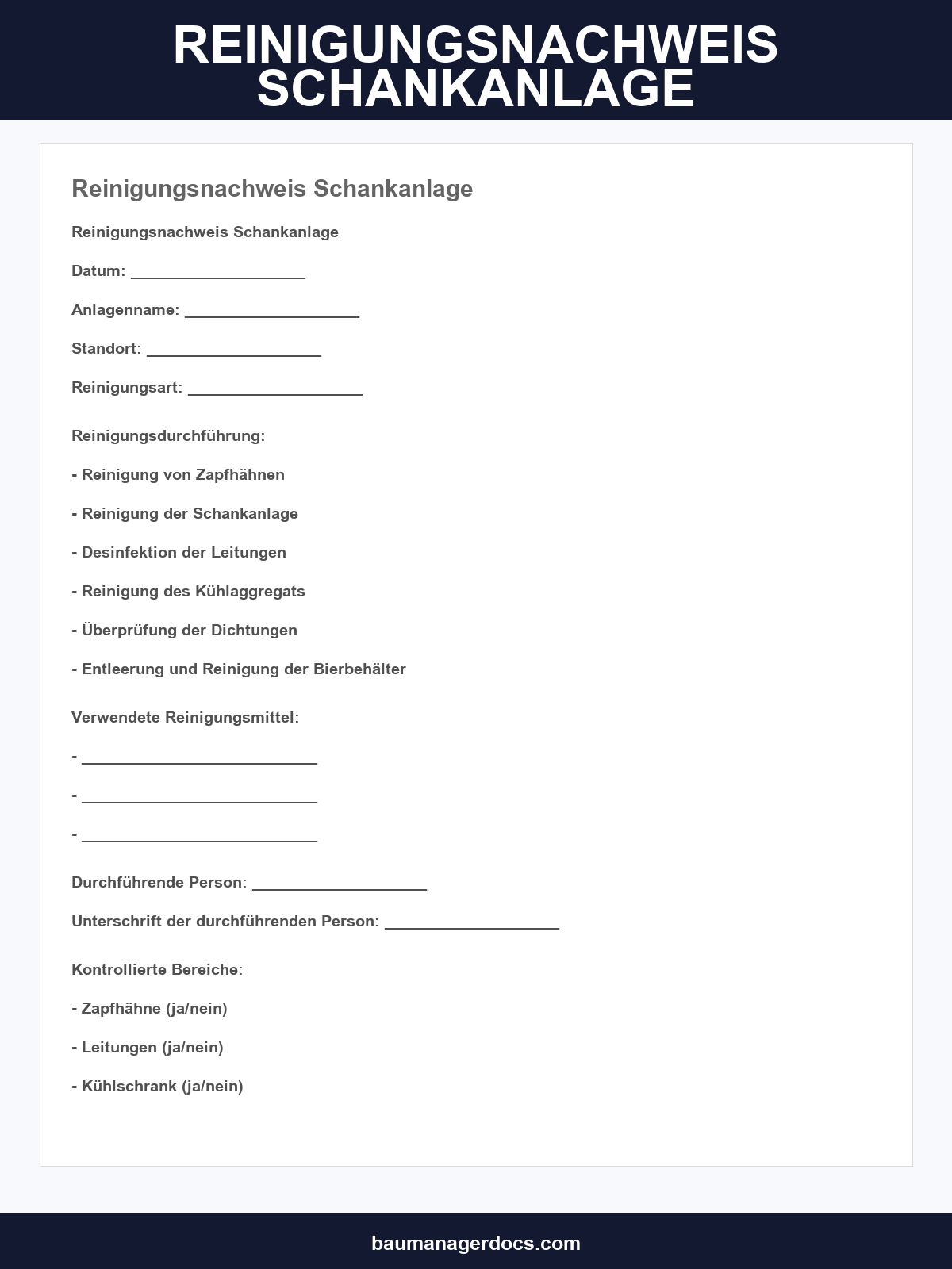 Reinigungsnachweis Schankanlage