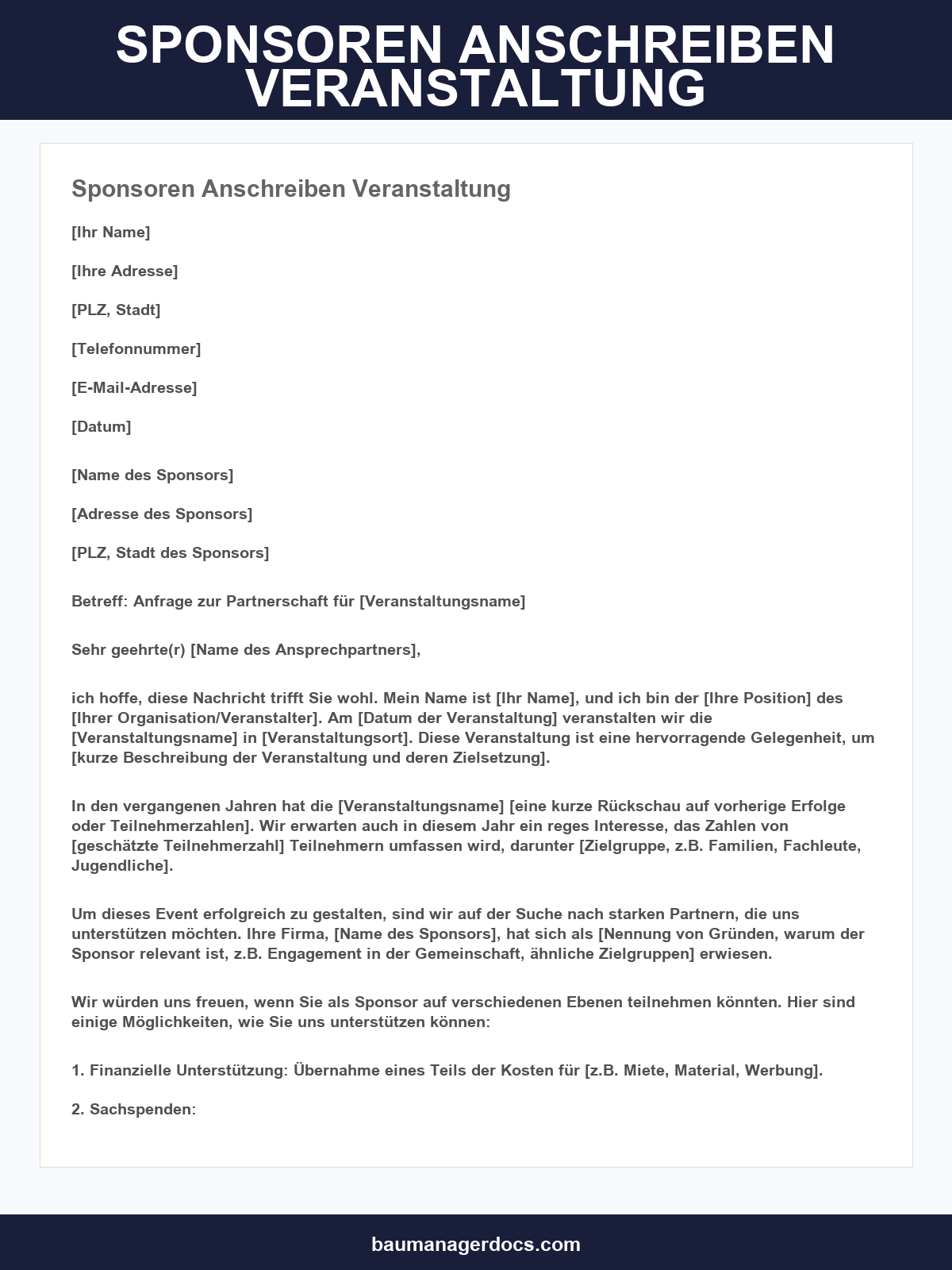 Sponsoren Anschreiben Veranstaltung