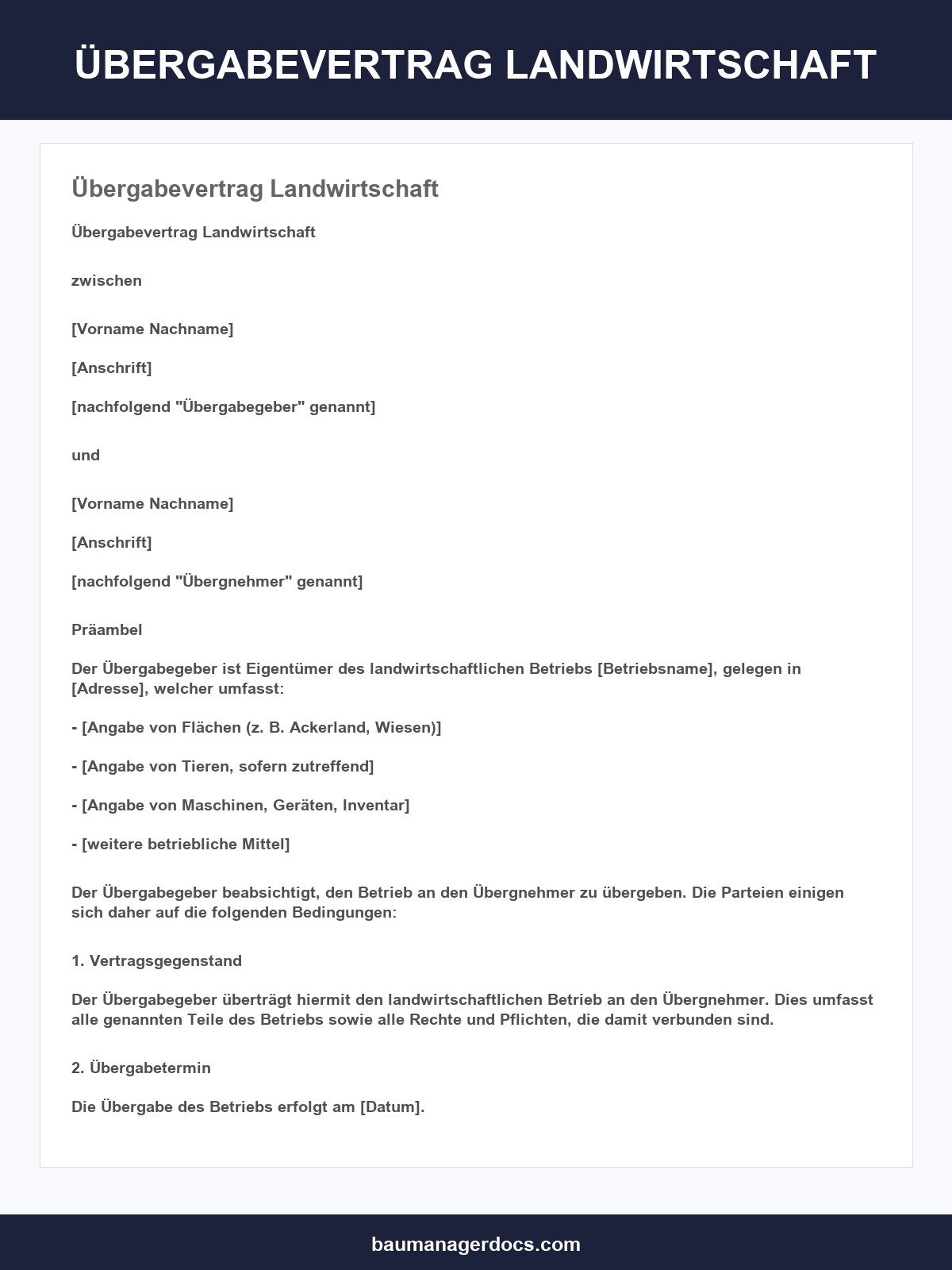 Übergabevertrag Landwirtschaft Muster