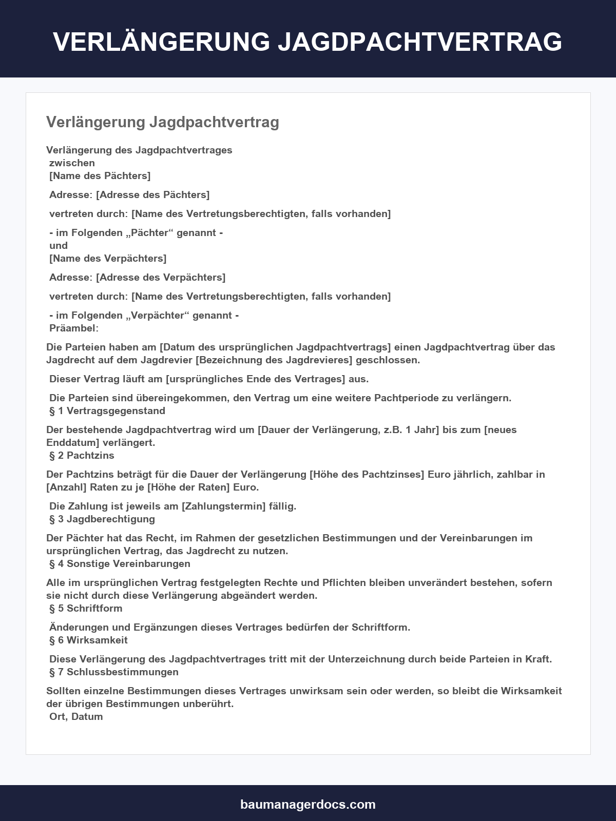 Verlängerung Jagdpachtvertrag Muster