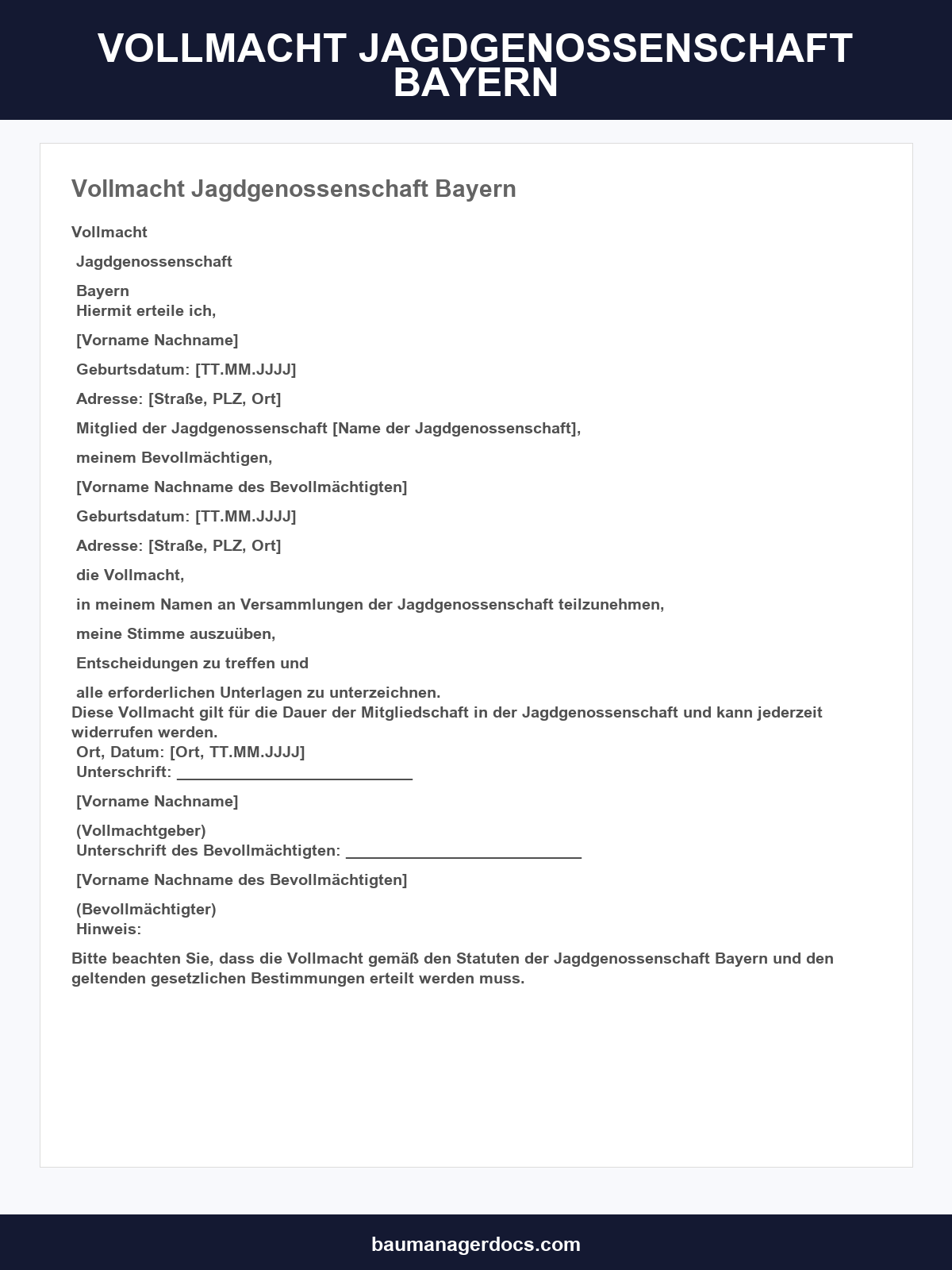 Vollmacht Jagdgenossenschaft Bayern