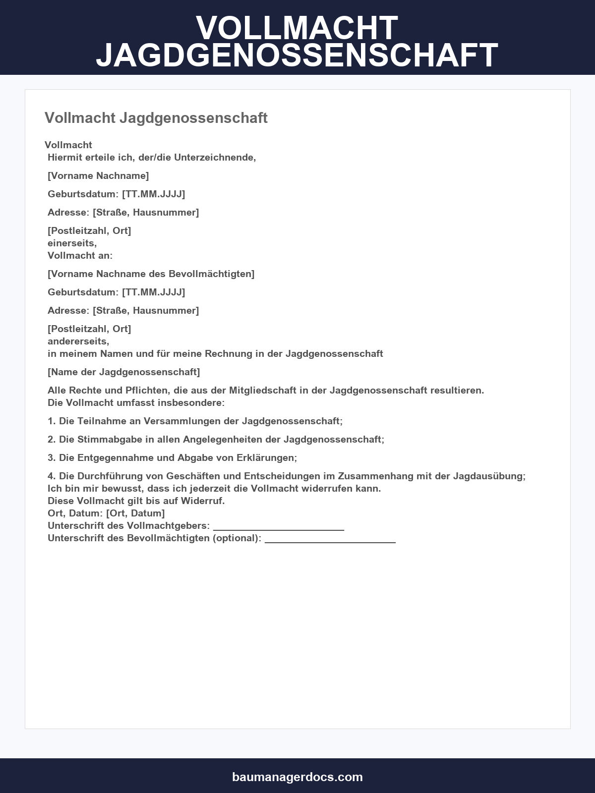Vordruck Vollmacht Jagdgenossenschaft